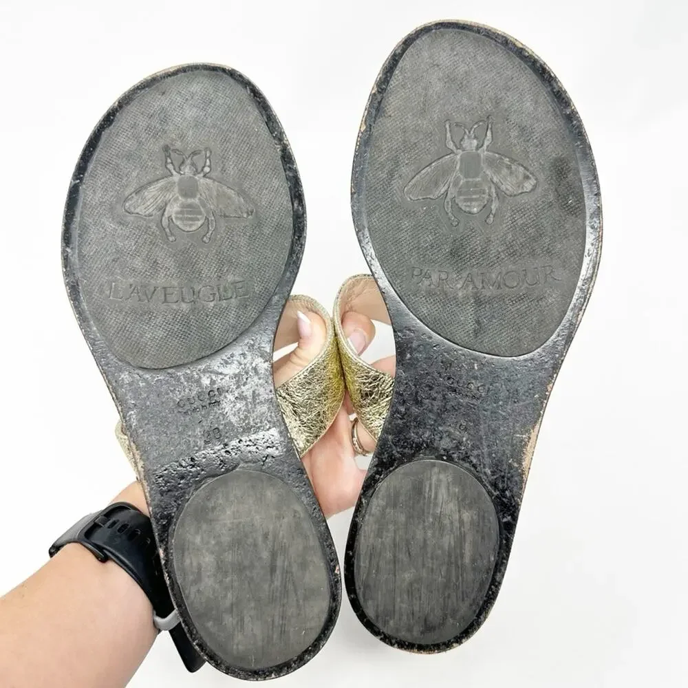 Gucci Marmont GG Metallic Thong Sandals Womens Size EU 38